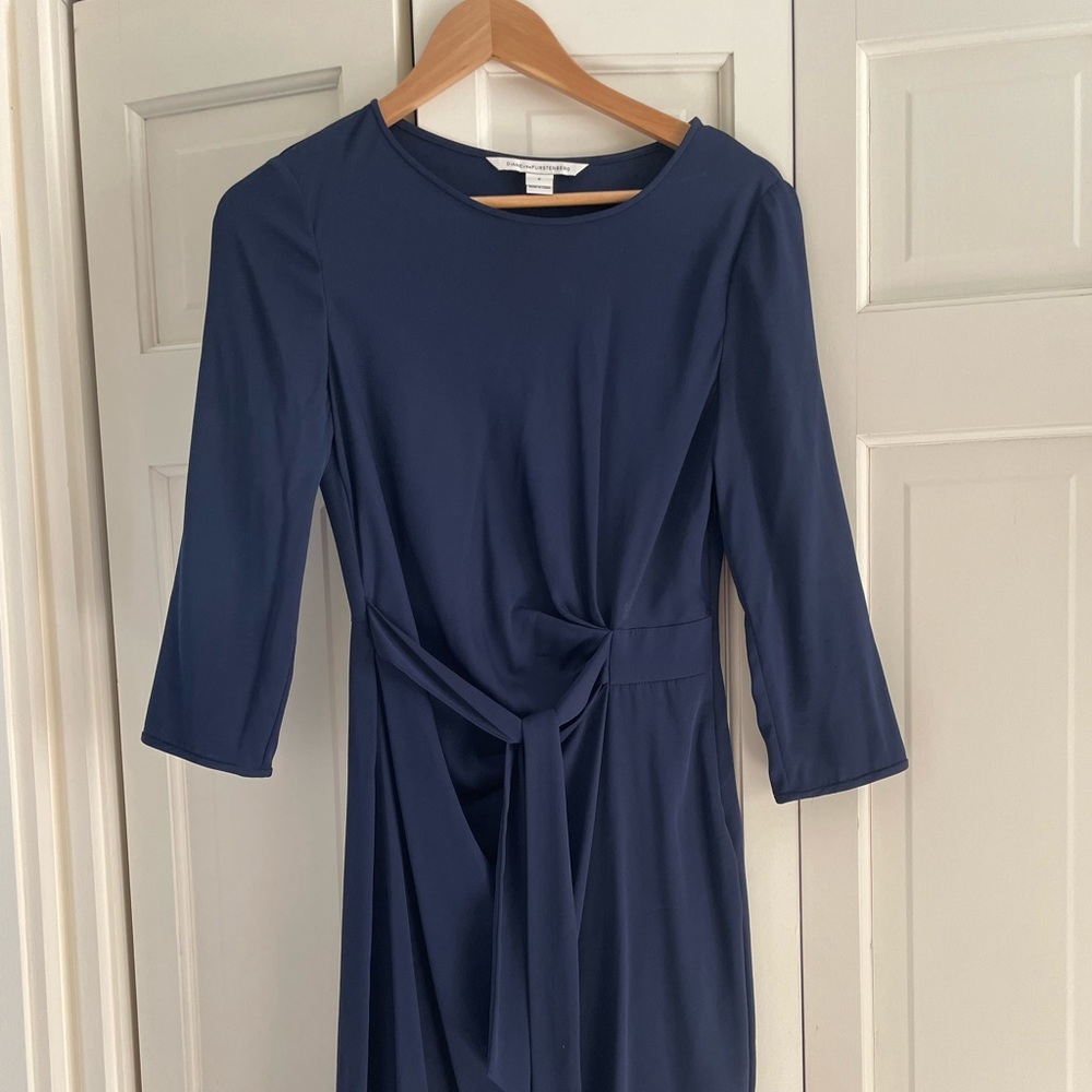 DVF silk wrap tie dress with boatneck